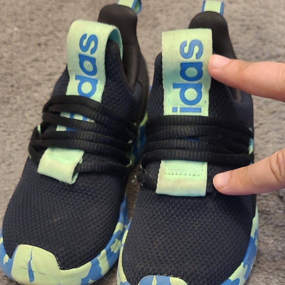 Adidas Kids Black Sneakers with Neon Green & Blue Accents - Picture 4 of 7